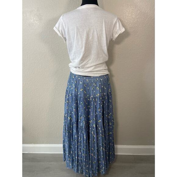 VTG HOWARD WOLF MADE IN USA Pleated Maxi Skirt Women's Floral Blue Cottagecore - Picture 2 of 10